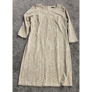 J McLaughlin Dress Womens Large Beige Chevron 3/4‎ Sleeve Striped Animal Print